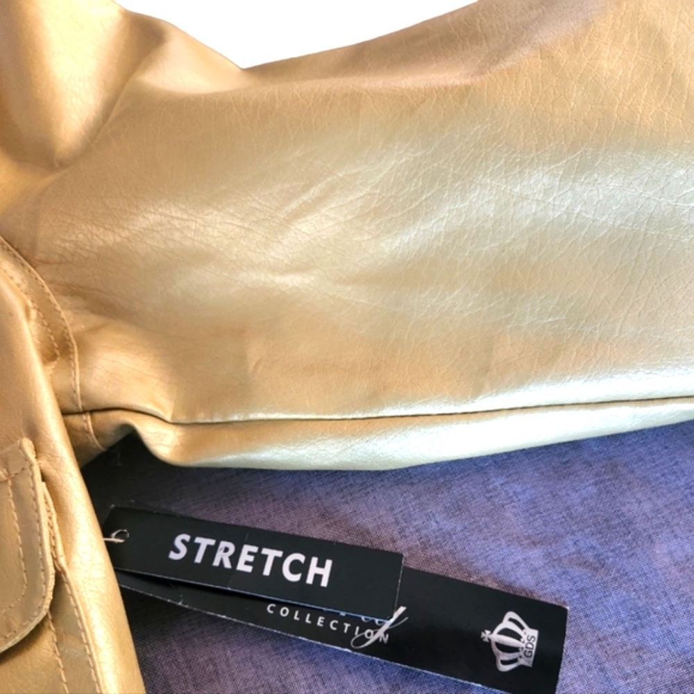 The Liberty Collection Women's Vegan Zip Up Leather Solid Gold Jacket - Picture 12 of 16